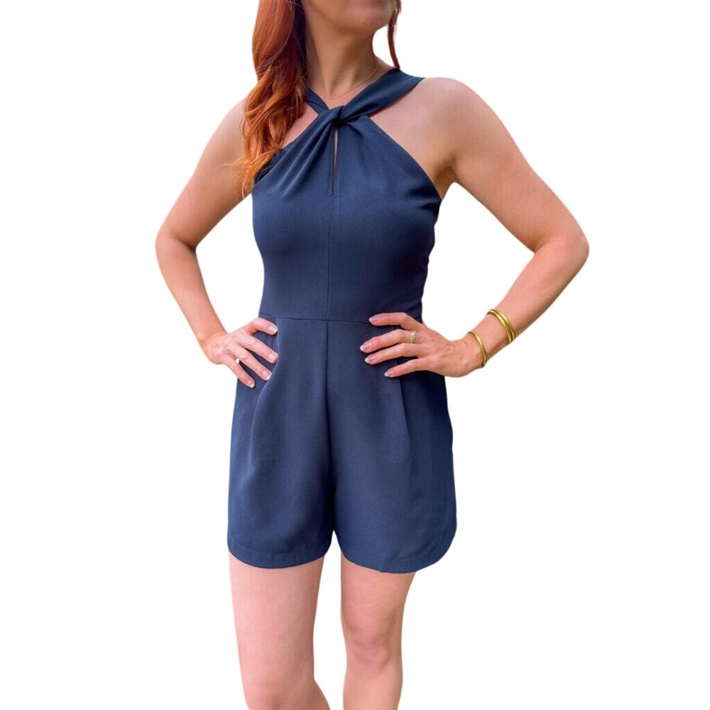 Anthropologie NBD Navy Halter Romper Large Open Back